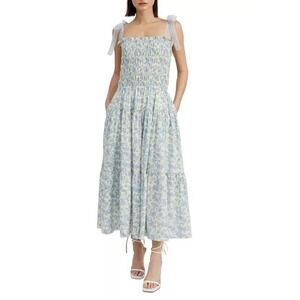 En Saison Egret Maxi Dress NWT Blue Floral Smocked Midi Size M